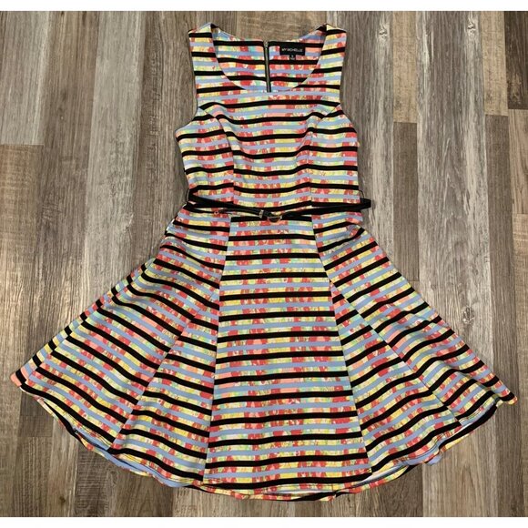 My Michelle Striped Multicolor Sleeveless Fit & Flare Dress Back Zipper Size 5 - Picture 6 of 16